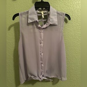 Purple Button Down with a Tie Sleeveless Top Size L- Made in the USA